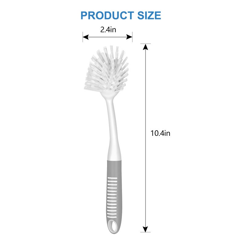سيتسيل فرشاة أطباق سيت سيل بمقبض، عبوتين من فرشاة تنظيف الأطباق ذات الشعيرات الصلبة مع فرش تنظيف الأطباق المدمجة لتنظيف الأطباق والأواني والمقالي وحوض المطبخ، رمادي - Image 2